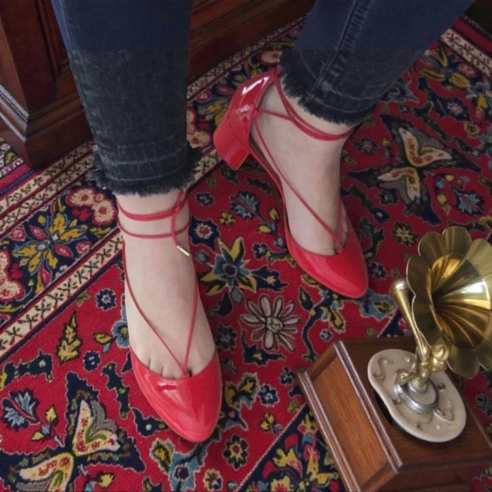 Aquazzura Alexa Red Patent Leather Ankle Tie Pumps 37.5 Women’s Heels